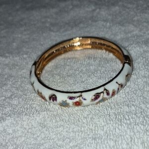 Jiu Long Xing White Enamel Gold Tone Cloisonne Bracelet Bangle